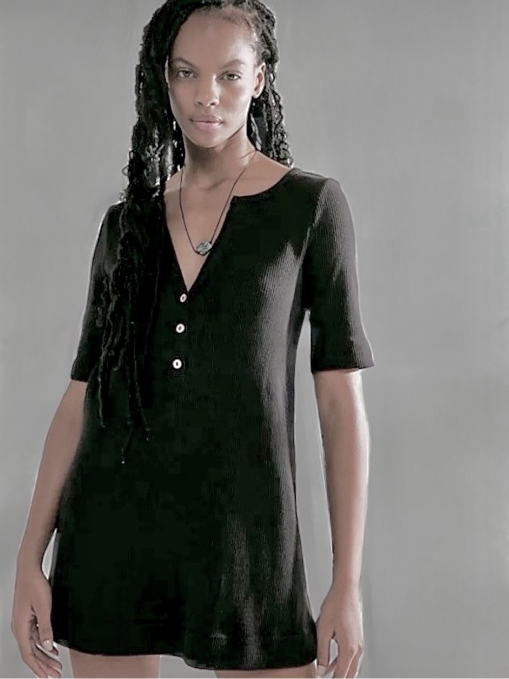 Free People FP Beach Jane Ribbed Henley Mini Dress/Short Sleeve Tunic Top, Small